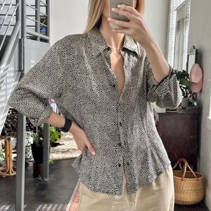 Vintage Talbots Black and White silk Button-Down Shirt
